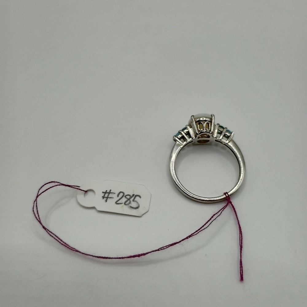 Sterling Silver Opal Oval Ring with Blue Accent Stones - Picture 8 of 8